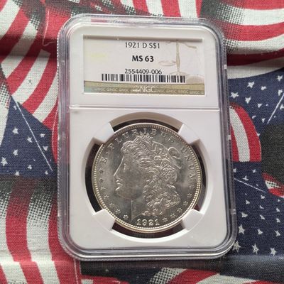 Sale Photo Thumbnail #187: 1921-D Peace 90% Silver Dollar NGC MS 63 - 105 Years Old!