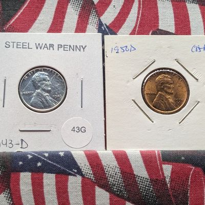 Sale Photo Thumbnail #214: 1943 Lincoln Steel Wheat Cent & 1950-D RED BU Lincoln Wheat Cent