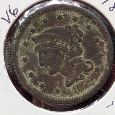 Sale Photo Thumbnail #101: 1852 Braided Hair Large Cent - 174 Years Old!