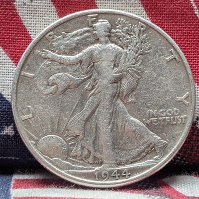 Sale Photo Thumbnail #212: 1944 Walking Liberty 90% Silver Half Dollar - VF, Great Lines, WWII ERA, 82 years old