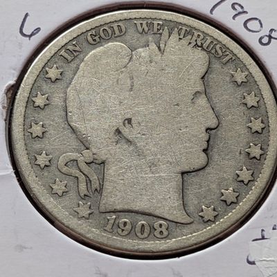 Sale Photo Thumbnail #158: 1908-D Barber 90% Silver Half Dollar