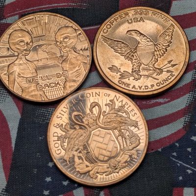 Sale Photo Thumbnail #140: (3) One A.V.D.P Oz. .999 Copper Rounds