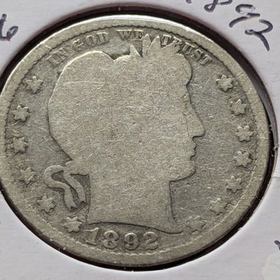 Sale Photo Thumbnail #228: 1892 Barber 90% Silver Quarter - First Year!