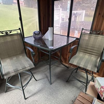 Sale Photo Thumbnail #165: Glass Top Patio Bar Table & 4 Chairs