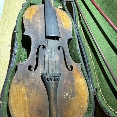 Sale Photo Thumbnail #98: Antique German Violin & Bow Outfit