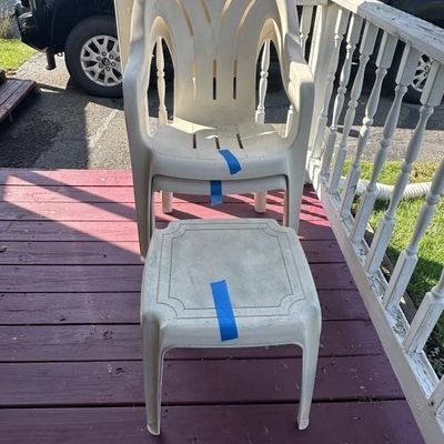 Sale Photo Thumbnail #163: 2 Resin Chairs and Table