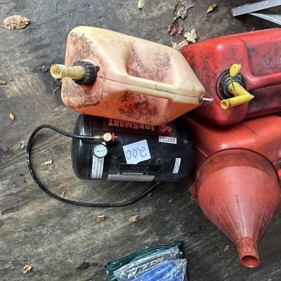Sale Photo Thumbnail #196: 3 Gas Cans w 5 Gal Air Tank