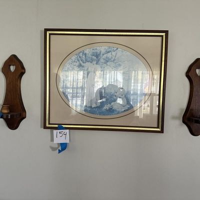 Sale Photo Thumbnail #150: Framed Art Print & Wood Sconces