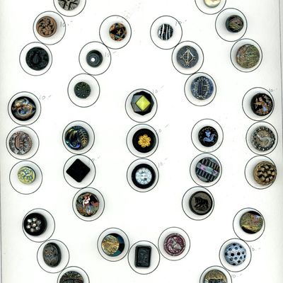 Sale Photo Thumbnail #335: A CARD OF DIVISION ONE AND THREE BLACK GLASS BUTTONS