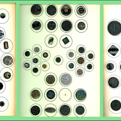 Sale Photo Thumbnail #238: 3 CARDS OF DIVISION ONE BLACK GLASS BUTTONS