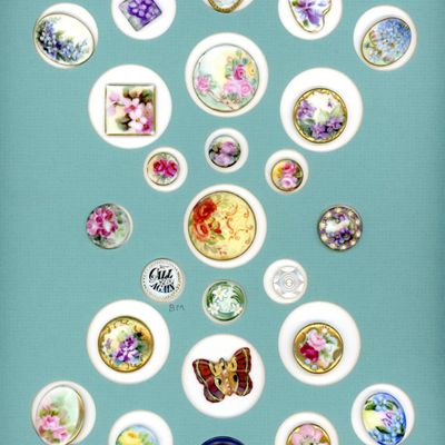 Sale Photo Thumbnail #225: A CARD OF DIVISION ONE HAND PAINTED CERAMIC BUTTONS