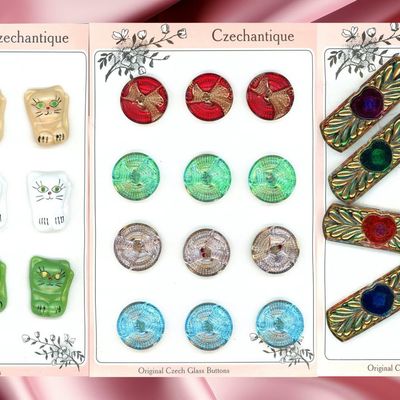 Sale Photo Thumbnail #9: AN ASSORTMENT OF DIV. 3  COLORFUL CZECH GLASS BUTTONS