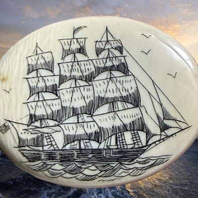 Sale Photo Thumbnail #77: A DIVISION THREE OVAL PICTORIAL SHIP BUTTON