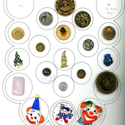 Sale Photo Thumbnail #374: A CARD OF DIVISION ONE AND THREE CLOWN BUTTONS