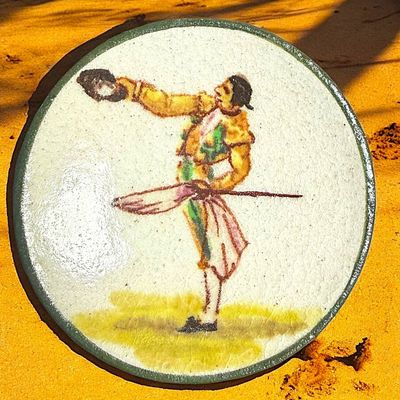 Sale Photo Thumbnail #99: A DIVISION THREE HAND PAINTED CERAMIC BUTTON
