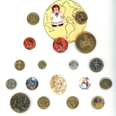 Sale Photo Thumbnail #67: A CARD OF DIVISION ONE AND THREE CHILDREN BUTTONS