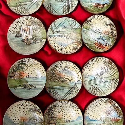 Sale Photo Thumbnail #221: A SET OF UNUSUAL DIVISION ONE JAPANESE CERAMIC BUTTONS