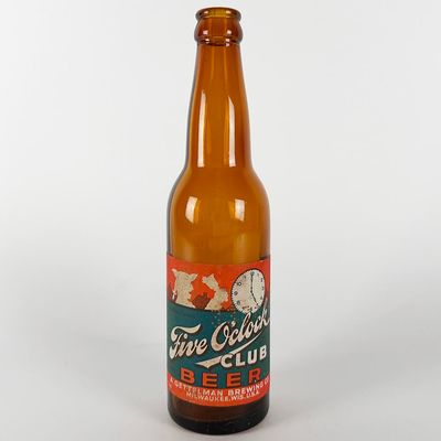 Sale Photo Thumbnail #426: Five O?Clock Club Beer Amber Labeled Bottle GETTELMAN MILWAUKEE