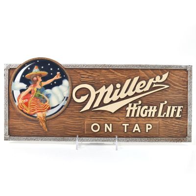 Sale Photo Thumbnail #372: Miller High Life On Tap 1940s Pressed Composition Sign