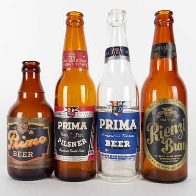 Sale Photo Thumbnail #446: Four Labeled Beer Bottles: Primo, Prima & Rienzi Brau HAWAII & CHICAGO