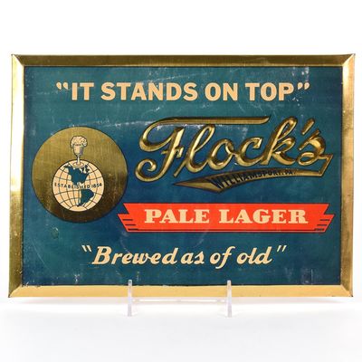 Sale Photo Thumbnail #367: Flocks Pale Lager 1930s Tin-Over-Cardboard Sign