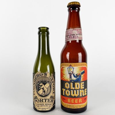 Sale Photo Thumbnail #436: Two Labeled Bottles: Tornberg?s Export Porter & Olde Towne Beer