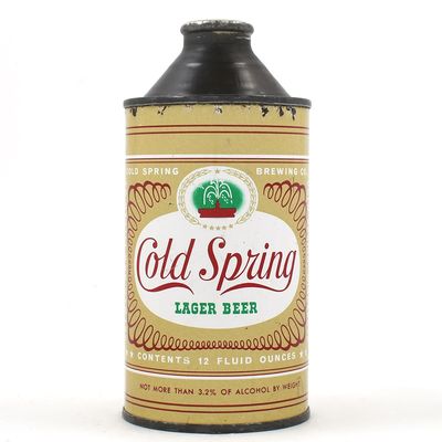 Cold Spring Lager Beer Cone Top ENAMEL ALC STATEMENT 157-29 TOUGH