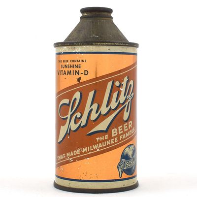 Sale Photo Thumbnail #287: Schlitz Vitamin D Beer High Profile Cone Top NO ALC STATEMENT UNLISTED