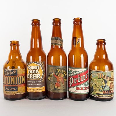 Sale Photo Thumbnail #445: Five Mound City Labeled Bottles: Mountain Top, Old Union & More NEW ATHENS