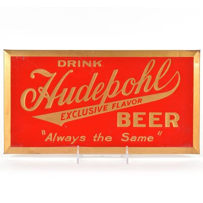 Sale Photo Thumbnail #371: Hudepohl Beer 1930s Tin-Over-Cardboard Sign RARE