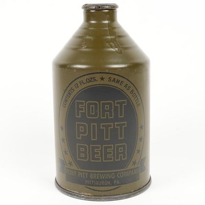Fort Pitt Beer Olive Drab Crowntainer WITHDRAWN FREE 194-8 WWII HIGH GRADE