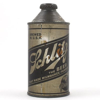 Sale Photo Thumbnail #282: Schlitz Beer Olive Drab Cone Top WITHDRAWN FREE 183-27 TOUGH