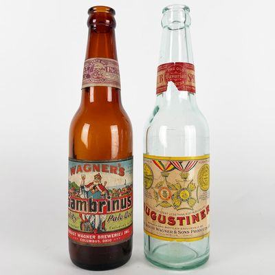 Sale Photo Thumbnail #440: Two Wagner Labeled Bottles: Gambrinus Beer & Augustiner Near Beer COLUMBUS