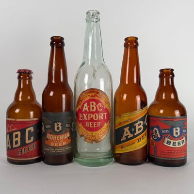 Sale Photo Thumbnail #442: Five ABC Labeled Beer Bottles ST. LOUIS, ALBANY & NEW ATHENS