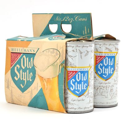 Sale Photo Thumbnail #139: Heilemans Old Style Beer Cardboard 6-Pack Carrier With 6 Pull Tab Cans