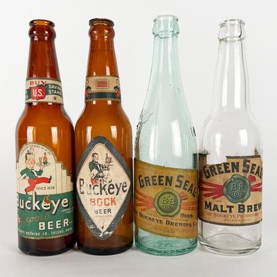 Sale Photo Thumbnail #452: Four Buckeye Labeled Bottles: Green Seal, Malt Brew & Bock TOLEDO OHIO