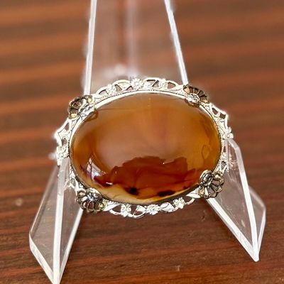 Sale Photo Thumbnail #16: STERLING SILVER & AMBER BROOCH