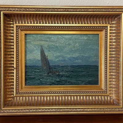 Sale Photo Thumbnail #39: OIL PAINTING OF SKIFF ON OCEAN