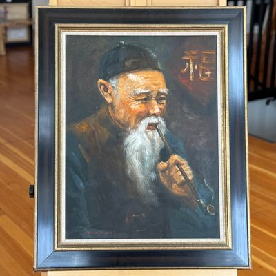 Sale Photo Thumbnail #2: MAN SMOKING A PIPE, OIL PAINTING