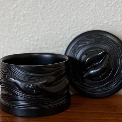 Sale Photo Thumbnail #8: BOMA CARVED BLACK STONE ROUND LIDDED BOX #2