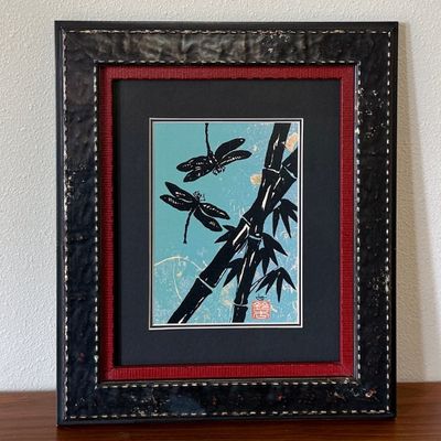 Sale Photo Thumbnail #45: JAPANESE PRINT, BAMBOO & DRAGONFLIES