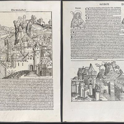 Schedel, pub. 1493 - 4 Pages of Towns and Relgious & Historic Figures