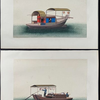 Pair of Original Watercolors of Chinese Boat or Junk