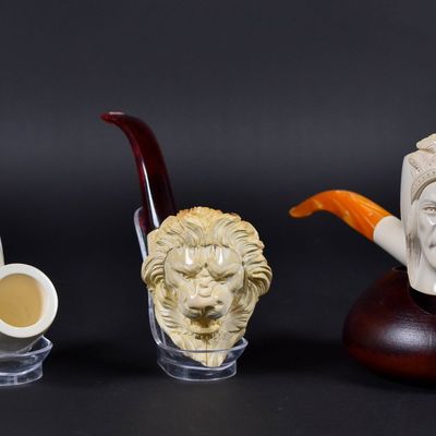 Sale Photo Thumbnail #240: 3 Meerschaum Pipes Including V. Bektor CAO Native American and Lion Head