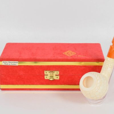 Sale Photo Thumbnail #238: Ismet Bekler Carved Meerschaum Tobacco Pipe and Box, Unsmoked