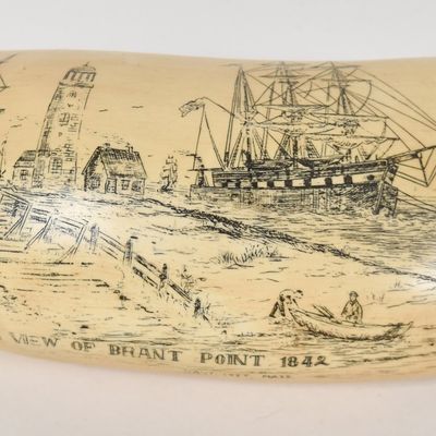 Resin Scrimshaw Style Whale Tooth Replica Brant Point Nantucket