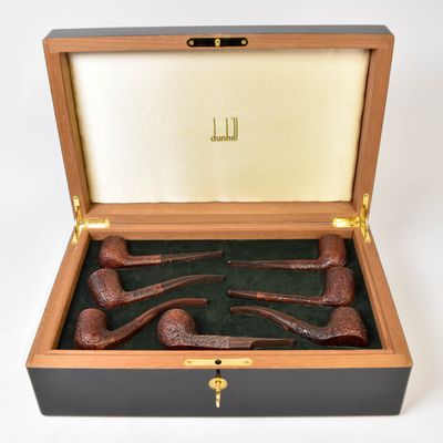 Sale Photo Thumbnail #198: 7 Dunhill Cumberland Sandblasted Briar Tobacco Pipes in Presentation Case, Unsmoked