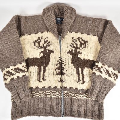 Sale Photo Thumbnail #115: Polo Ralph Lauren Wool Cowichan Style Zippered Stag Sweater, Size XL