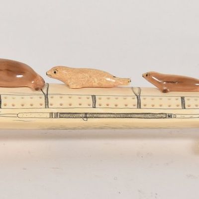 Vince Pikonganna Walrus Bone Polar Bear and Seal Cribbage Board