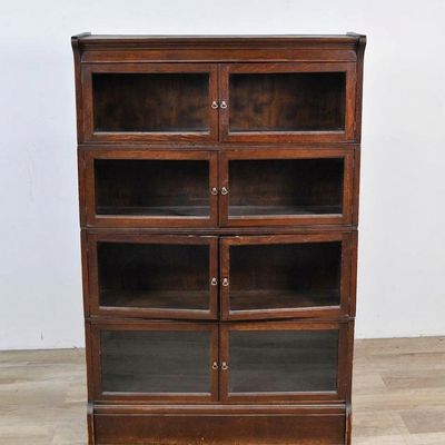 Sale Photo Thumbnail #103: Arts and Crafts Oak 4 Section Stacking Barrister Bookcase
